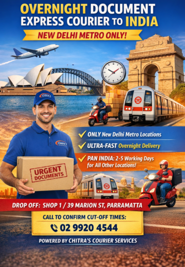 overnight document courier Sydney to New Delhi Metro urgent delivery India Chitra's Courier Services Parramatta